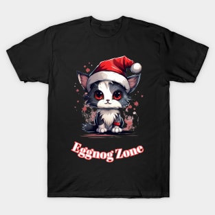 Eggnog Zone - Christmas Cat - Cute Graphic Quote T-Shirt